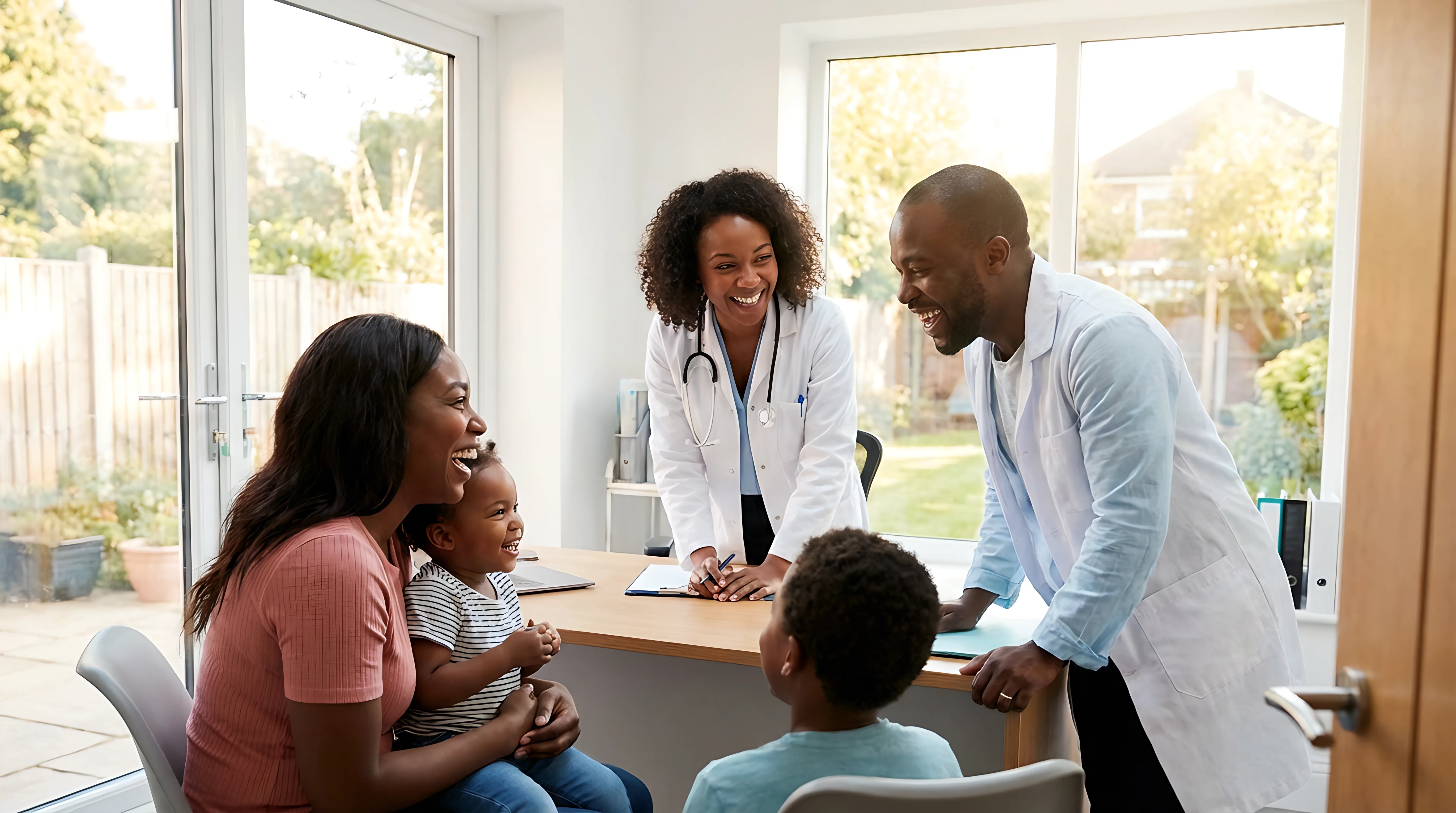 Doctor consulting with family at Amadeo Medical Spanish Town