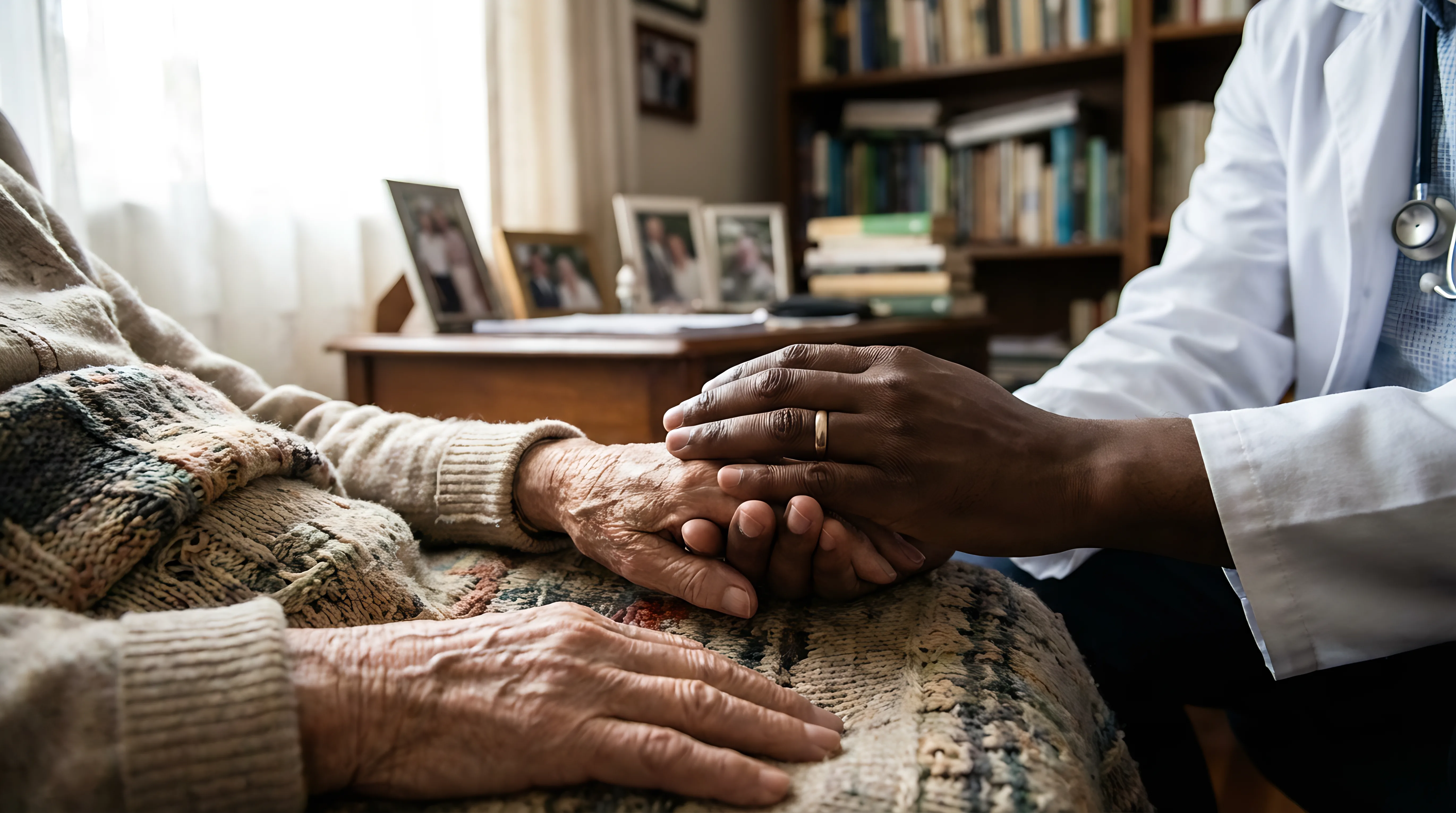 Doctor hands holding patient hands with compassion Spanish Town Jamaica