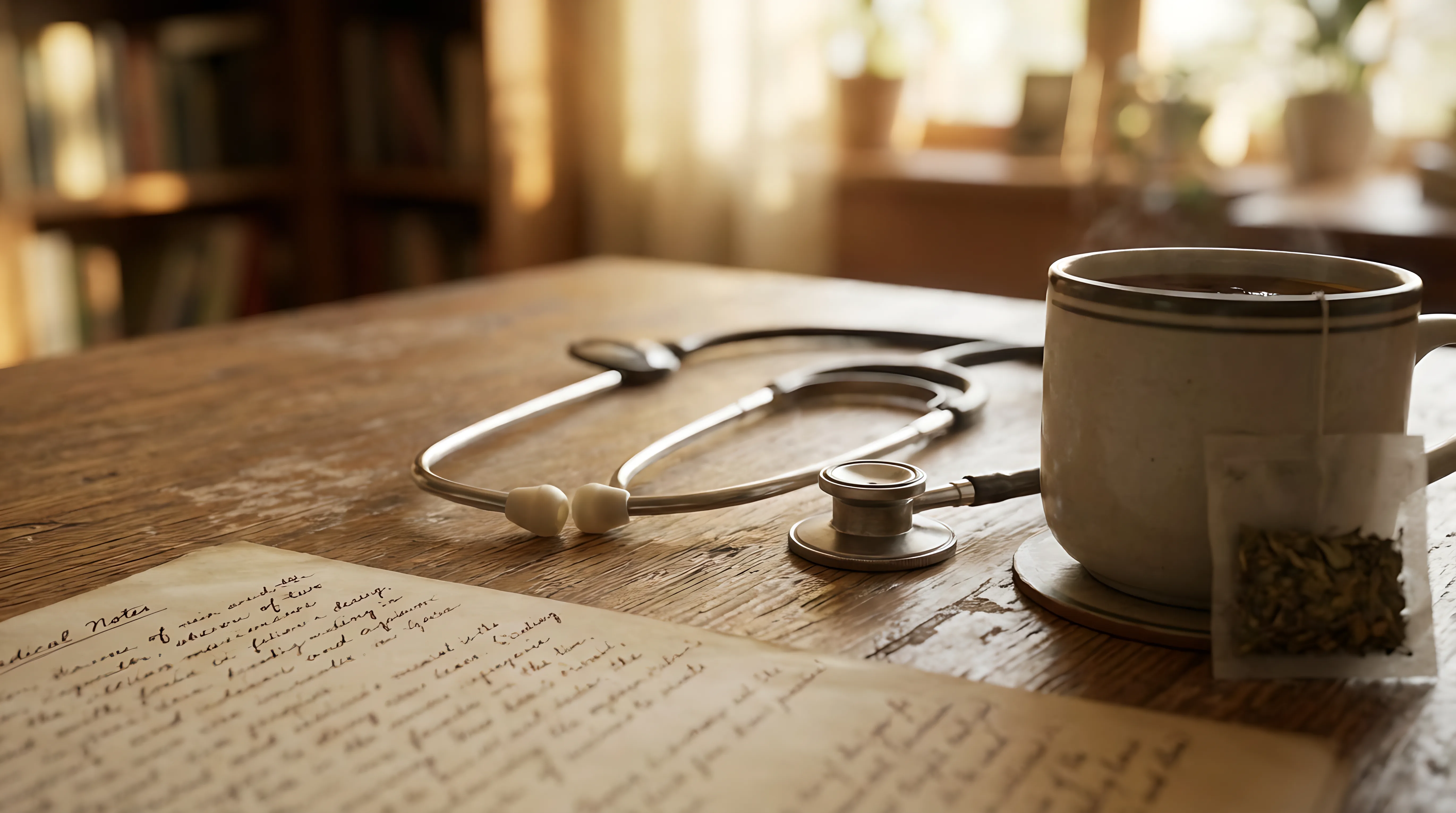 Stethoscope on desk in warm morning light Spanish Town Jamaica